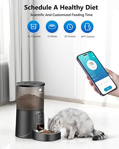 Petultra Automatic Cat Feeders Wifi, App Control Dry Dog Cat Food Dispenser 4L, Timed Auto Pet Feeder Programmable, 10 Meals Per Day, Stainless Steel Bowl, Desiccant Bag, 10S Voice Recorder #TOP1