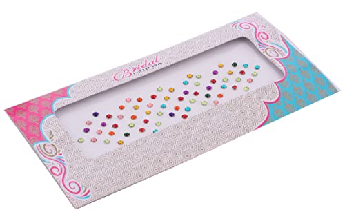 Image of VAMA Rhinestone Multi Color Crystal Stone Bindi kumkum Sticker Diamond Cut Kundan Multicolour bindiya Bindis Set for Women (10 Cards)