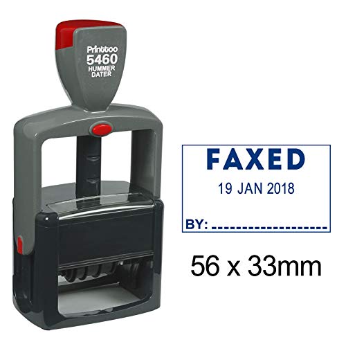 Tampon dateur automatique robuste Printtoo formule Faxed By bleu