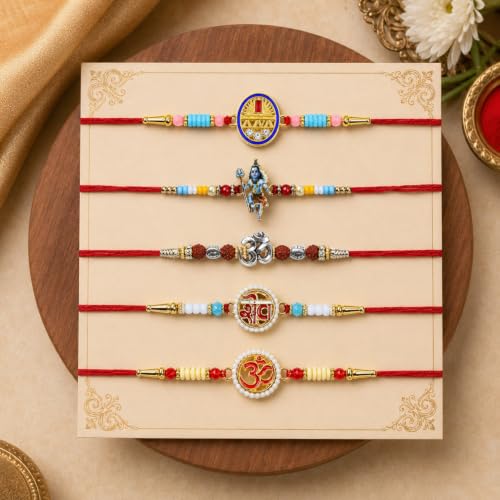 Image of Oblivion Rakhi For Brother - Elegant Stylish God Designer Rakhi with Beads and Silver Colour Pooja Coin, Tilak Set & Greeting Card - Traditional Raksha Bandhan Combo for Bhai