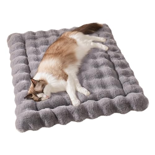 SOMAHE Cat Bed Mat Soft Plush Faux Fur Kneading Pet Bed Machine Washable Cat Sleeping Pad for Indoor Cats & Kittens Non-Slip Fluffy Cat Rug for Couch Sofa Floor 23x15 Inch Grey