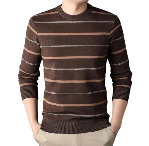 Men's Pullover Round Neck Long Sleeve Contrast Solid Stripe Knitted Sweater Tops