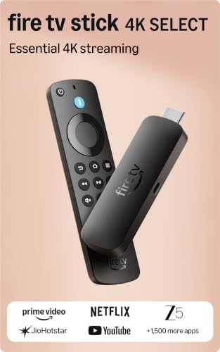 Image of Amazon Fire TV Stick 4K Select (newest model), start streaming in 4K, smart voice search with Alexa+, stream lakhs of movies & episodes, free and live TV