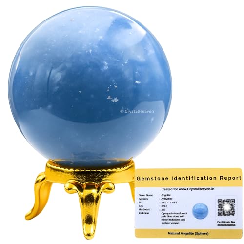 Image of Certified Angelite Crystal Ball for Meditation - Premium Crystal Vastu Items for Home and Feng Shui Items for Good Luck - Ideal for Pooja Supplies and Spiritual Practices (1.5 inch Inch)