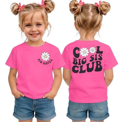 Image of LOTUCY Toddler Girls Big Sister Shirt Cool Big Sis Club Announcement Outfit | Promoted to Big Sister Shirts for Baby Girls Short Sleeve Tees Big Sis Tops