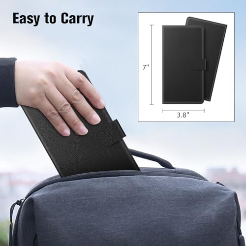 Image of FINTIE Checkbook Cover for Personal Checkbook, RFID Blocking Big Capacity Standard Register Duplicate Checks with Pen Holder, Cards Slots (Black)