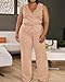 Womens Plus Size Two Piece Outfits Summer Fashion Button V Neck Crop Vest Blazer and Wide Leg Pants Suit Matching Sets Khaki 4X