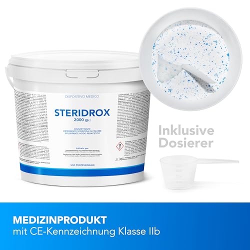 AIESI® Kaltsterilisationspulver für chirurgische Instrumente, kosmetische Geräte und medizinische Produkte, Peressigsäure (2 kg) STERIDROX, Reinigungsmittel, Dekontaminationsmittel, Made in Italy