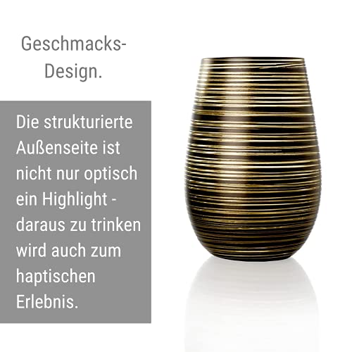 Stölzle Lausitz Wassergläser Twister Schwarz-Gold 6er-Set 465 ml – Allroundgläser für Wasser, Saft & Cocktails – Hochwertige Trinkgläser aus bleifreiem Kristallglas – Spülmaschinengeeignet & stoßfest