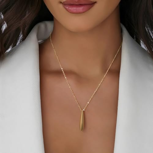 FAMARINE Gold Silver Pendant Necklace Women Dainty Cute Jewelry Long Tear Simple Necklaces2