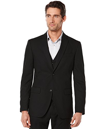 Perry Ellis Men's Shadow-Striped Lined Two-Button Suit Jacket Black
