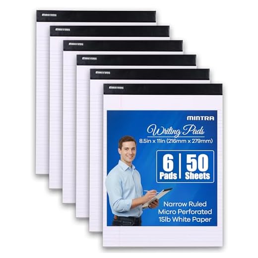 Mintra Office Legal Writing Pads – White Narrow Ruled Paper for Writing & Note-Taking – Ideal Notepads for Business, College, School & Office Use – 8.5" x 11" (6 Pack)