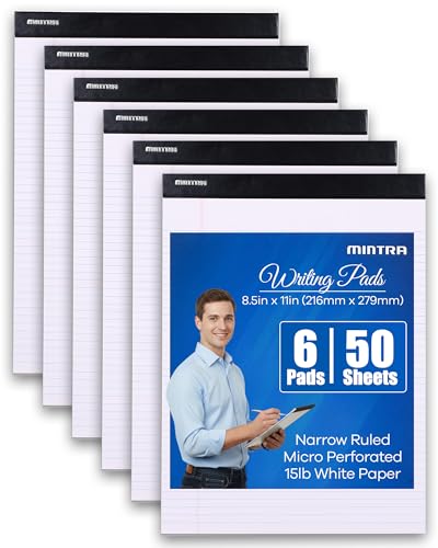 mintra office legal writing pads  white narrow ruled paper for writing amp note-taking  ideal notepads for business college school amp office use  8534 x 1134 6 pack