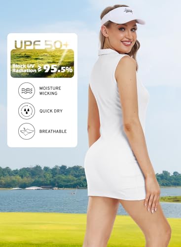 Image of Hiverlay Golf Dresses for Women with Shorts and Pockets, V-Neck Short Sleeve Tennis Dress, Workout Athletic Dresses
