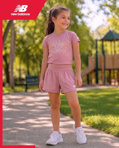 Image of New Balance Girls Athletic Skort Set - 2 Piece Active Short Sleeve Girls Shirts & Tennis Scooter Skirt Clothing Set