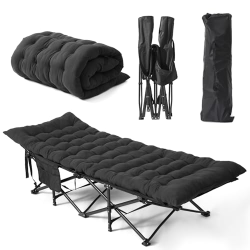 Flycoop Feldbett Mit Matratze Feldbett Klappbar Camping Bett Camping Liege 1 Person Klappliege Faltbar 71cm Feldbett XXL Camping Bed Bis 204 kg Reisebett Erwachsene für Garten Innen Outdoor