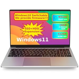OTVOC Portátil de 15,6 pulgadas con Windows 11, VocBook 15, Celeron N5100, 16 GB de RAM, SSD PCIE NvMe de 512 GB, expansión de 4 TB, IPS FHD de 15.6 pulgadas, 2.0MP, 2.4G+5G WiFi, Bluetooth 5.0, Tipo-C, HDMI, RJ45, HDD, Plata