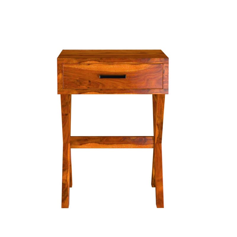 Image of Solid Wood Sheesham Sofa Side Table with 1 Drawer - Honey Finish