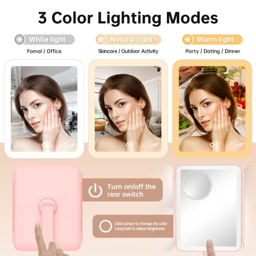 Gospire Trifold Makeup Mirror With Lights And Magnification 10X/5X/3X/1X, 74 Led Lights Lighted Magnifying Mirror With 3 Light Colors & Adjustable Brightness, Led Vanity Mirror For Women - Pink #TOP3