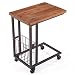Care Royal Vintage Mobile Snack End Side C Table with Storage Basket for Coffee Laptop Tablet, Slide Under Sofa Couch Bed, Rolling Casters with Brakes, Real Natural Reclaimed Wood, Rustic Brown Metal