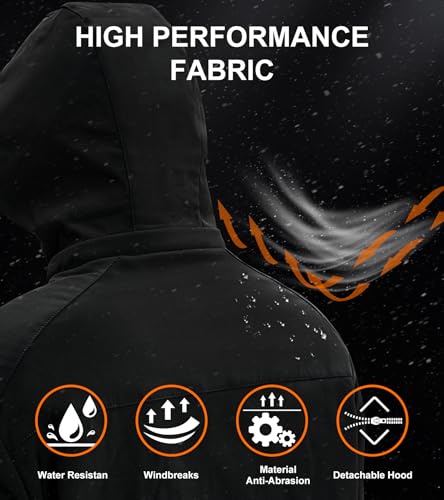 Image of Heated Jacket for Men (with 16000 mAh Battery Pack and Detachable Hood) Black S