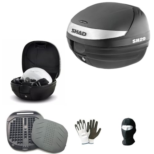 Compatible con Yamaha XENTER 125 Maletero Maleta SHAD 29 LT Negro+Sistema DE Cierre Seguro+PLAQUETA PORTAEQUIPAJE Moto-Scooter para Casco Integral Universal Jet-Modular