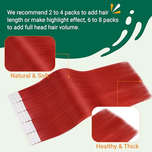 Image of Easyouth Tape in Hair Extensions Red Tape in Human Hair Extensions Red Human Hair Tapes in Extension for Highlight Hairstyle 14 Inch 40g 20pcs