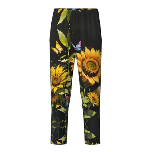 Pajama Pants Pajama Bottoms with Elastic Waistband Sleepwear Lounge Pants, Sunflowers Butterflies