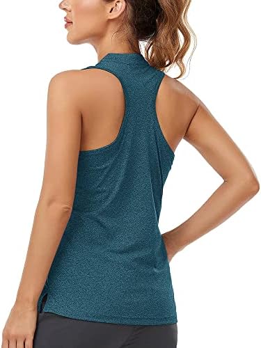 MoFiz Women Racerback Sleeveless Golf Polo Shirts V-Neck Collarless Tennis Running Tank Tops Quick Dry Athletic Casual