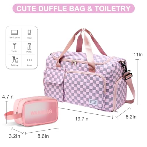 Image of BEULPTN Small Gym Bag for Women, Travel Duffel Bag Carry On Weekender Bag with Shoe Compartment, 39#pink Checkered