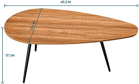 Saygoer Coffee Table Living Room Mid Century Drop Shape Accent Oval Table Contemporary Style Leisure Tea Table Cocktail Table, 45Inch, Walnut Oak