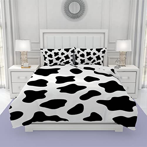 Xollar 2 Pcs Bedding Set Twin Size Black White Spotted Cow Skin, Ultra Soft Microfiber Comforter Duvet Cover Set With Pillowcases For Girls Boys #TOP22