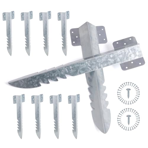TOEKSIX Lot de 10 supports de traverse ferroviaire, piquets de 41,5 cm en bois robuste et ancrage de fixation pour paysage, pelouse, allée