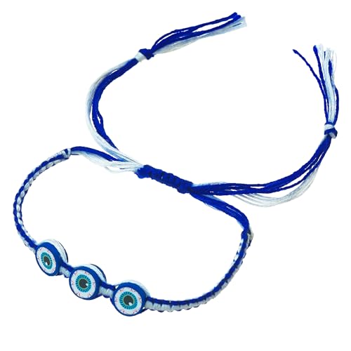 Image of eCraftIndia White Blue Evil Eye Rakhi Set of 2 | Rakhi for Brother Bhaiya Bhai with Best Bro Ever Fridge Magnet | Roli Chawal Pack