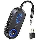 【2026年最新型・Bluetooth 5.4対応】STDRIVO Bluetooth 5.4トランスミッター ＆レシーバー 2-in-1（送受信機）【2台同時接続可】3.5mmイヤホンジャック搭載 低遅延オーディオアダプター 通話・ナビ・音楽再生対応 飛行機・車載・TV・ホームオーディオで使用可能 ヘッドフォン／タブレット／PC／AirPods／スマホ／スピーカー対応 image