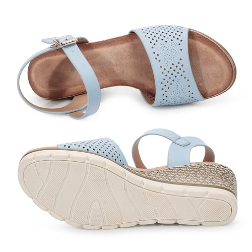 Women's Cute Hollow Bee Cut Out Platform Ankle Strap Wedge Sandals2