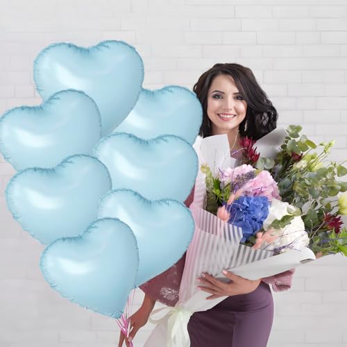 Image of Blue Heart Ballloons,18 Inch Pastel Blue Foil Love Heart Shaped Balloons 12Pcs Baby Blue love balloon for Anniversary Wedding Birthday Party Baby Shower Valentines Day Decorations