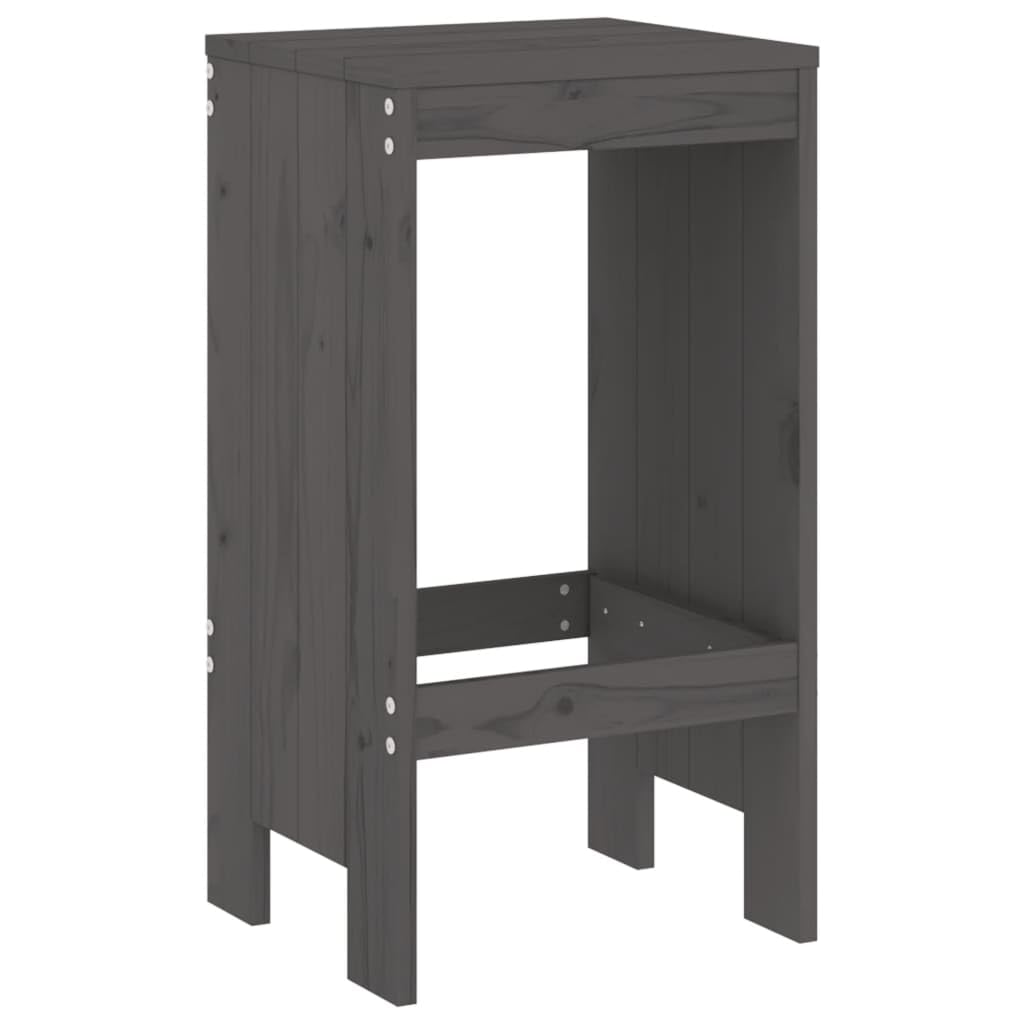 Set 2 Sgabelli da Bar in Legno di Pino Grigio 40x36x75 cm | Coppia di sedute rustiche in pino ideali per arredare balcone e giardino con un comodo supporto per i piedi.