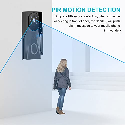 Yuventoo Campainha de vídeo sem fio com USB Chime 1080P Visual em tempo real Detecção PIR Visão notu