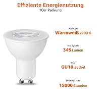 Amazon Basics GU10 LED Lampe, Spot, 5.5W (ersetzt 50W), warmweiß, dimmbar- 10Stück (1er Pack) – Ansicht 3
