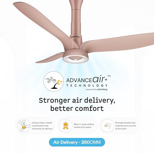 Image of atomberg Aris Illusia Smart 1250mm BLDC Ceiling Fan | | Remote Operated | BEE 5 star| Advance Air+ Technology | Silent Operation | 12W LED Underlight | 5 Year Warranty (Rose Gold)