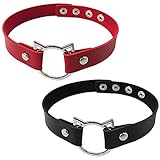 ETHOON 2 Pack Adjustable Leather Choker Collar Soft PU Cat Punk Choker Necklace for Women Girls, Red...