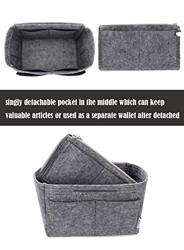 Image of Felt Purse Insert Handbag Organizer Bag in Bag Organizer with zipper Bag Tote Shaper for Speedy Neverfull 8021 Gray M