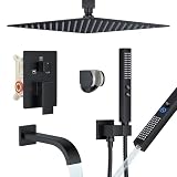 FAROLAN Sistema doccia con beccuccio per vasca, set di rubinetti per vasca da bagno a soffitto, soffione doccia a pioggia da 30,5 cm e combo doccia portatile, set doccia ad alta pressione con valvola