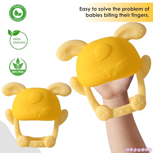 Image of Bembika Baby Teether Toys Bunny Shape, Baby Teether Silicone, Baby Teether Keys for Teething -(Yellow).