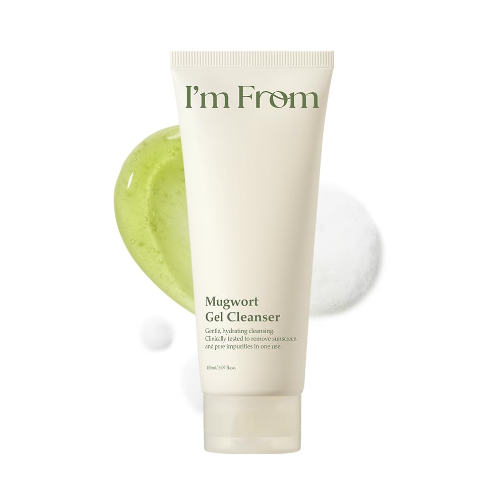 I'm from Mugwort Gel Cleanser 150ml, Mugwort 60%, Calming, Soothing, Mild low pH Korean Face Wash for Sensitive Skin, Irritated Skin, Herbal, Hypoallergenic, Vegan