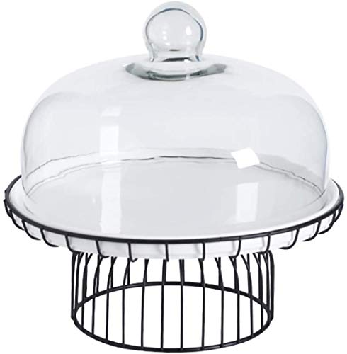 Pastry Tray with Lid Fruit Snack Storage Bracket with Glass Dome Cover(Size:29cm)