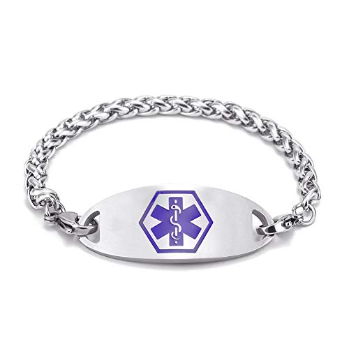 BBX JEWELRY Personalized Customize Stainless Steel Medical Alert ID Awareness Bracelet for Women and Men
