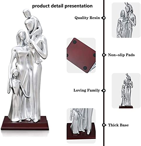 Estatua familiar de 4 piezas en resina decorativa plateada miniatura 5