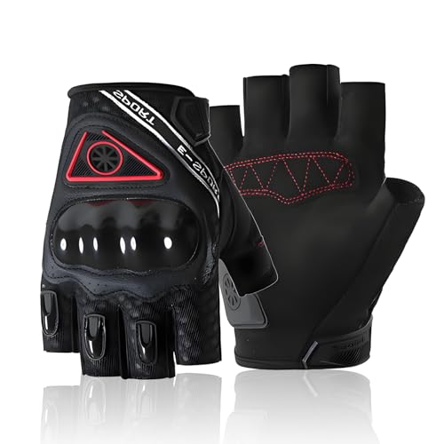 hisptgo Motorcycle Half-Finger Gloves with Shock-Absorbing Protection, Breathable TPU Armor Riding Gloves for Men & Women, Non-Slip Outdoor Sports Gloves for Biking (Black, Large)
